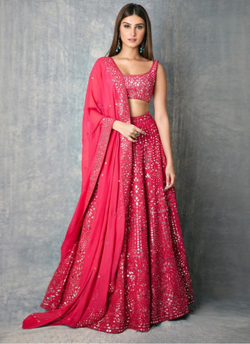 Amazing Dark Pink Foil Mirror Georgette Lehenga Choli Set